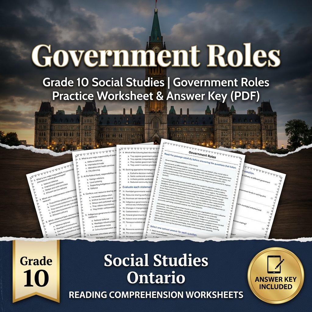 Grade 10 Social Studies | Government Roles Practice Worksheet & Answer Key (PDF)