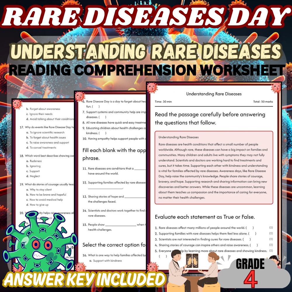 Grade 4 | Rare Disease Day for Understanding Rare Diseases | PDF + Answer Key