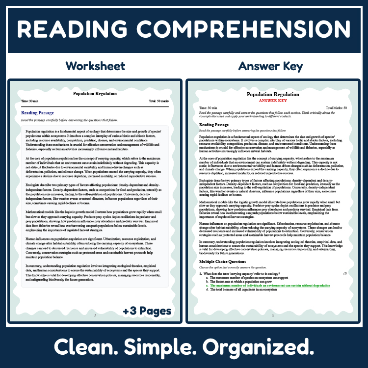 Grade 9 Science reading worksheets worksheet — 9th Grade Science | Population Regulation Reading Worksheet & Answer Key (P…