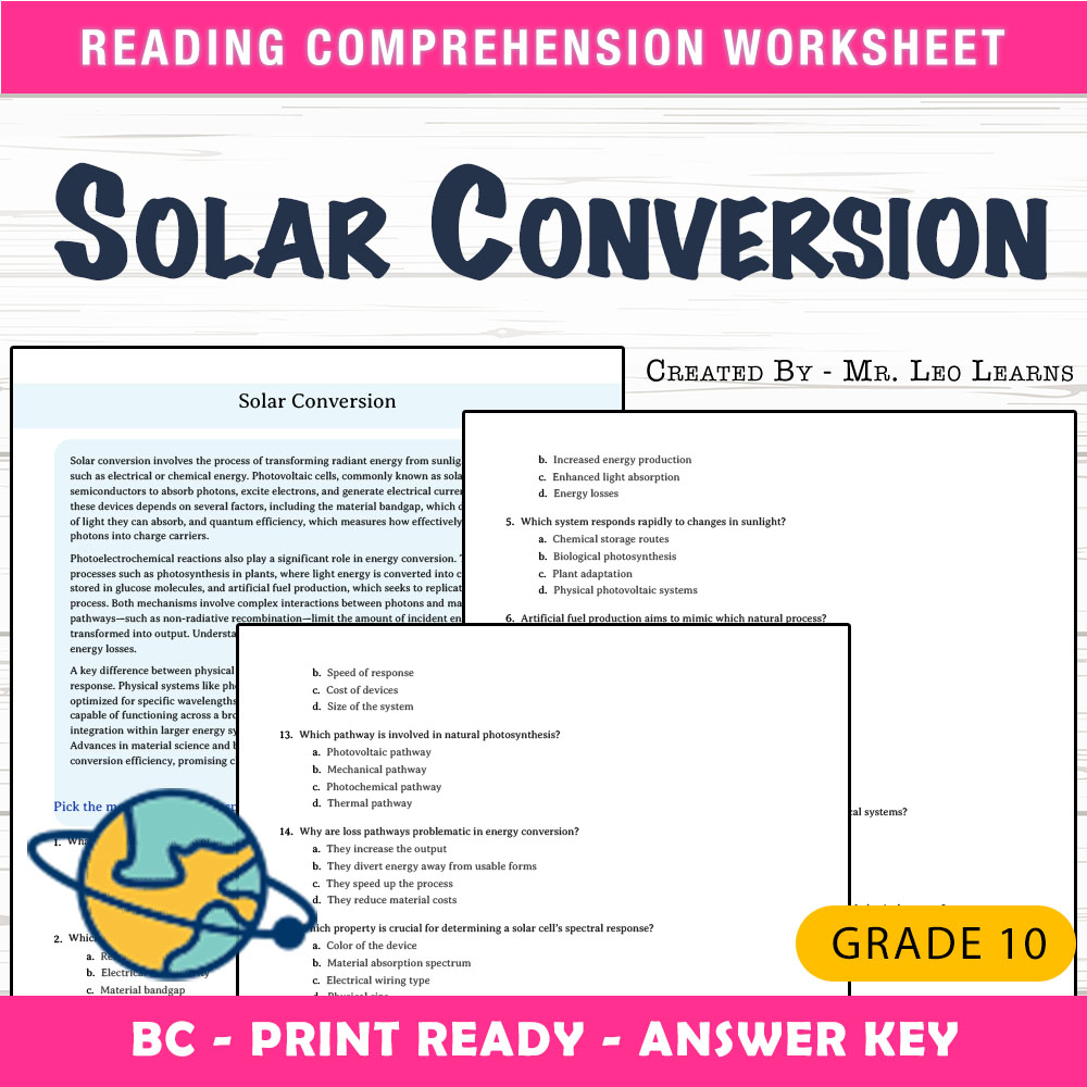 Grade 10 Science worksheet mcq paper worksheet — Grade 10 Science — Worksheet MCQ Paper for Mastering Solar Conversion — p…