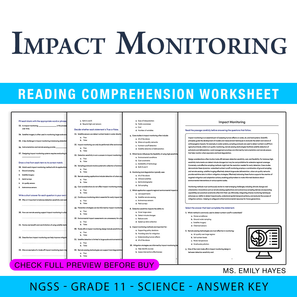Grade 11 Science worksheet — Grade 11 Science | Impact Monitoring Worksheet (PDF+ Answer Key) — page 1