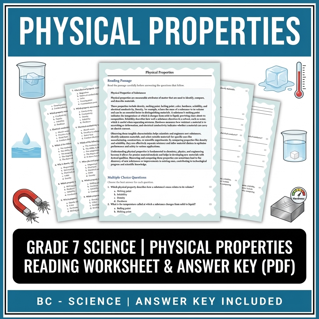 Grade 7 Science | Physical Properties Reading Worksheet & Answer Key (PDF)
