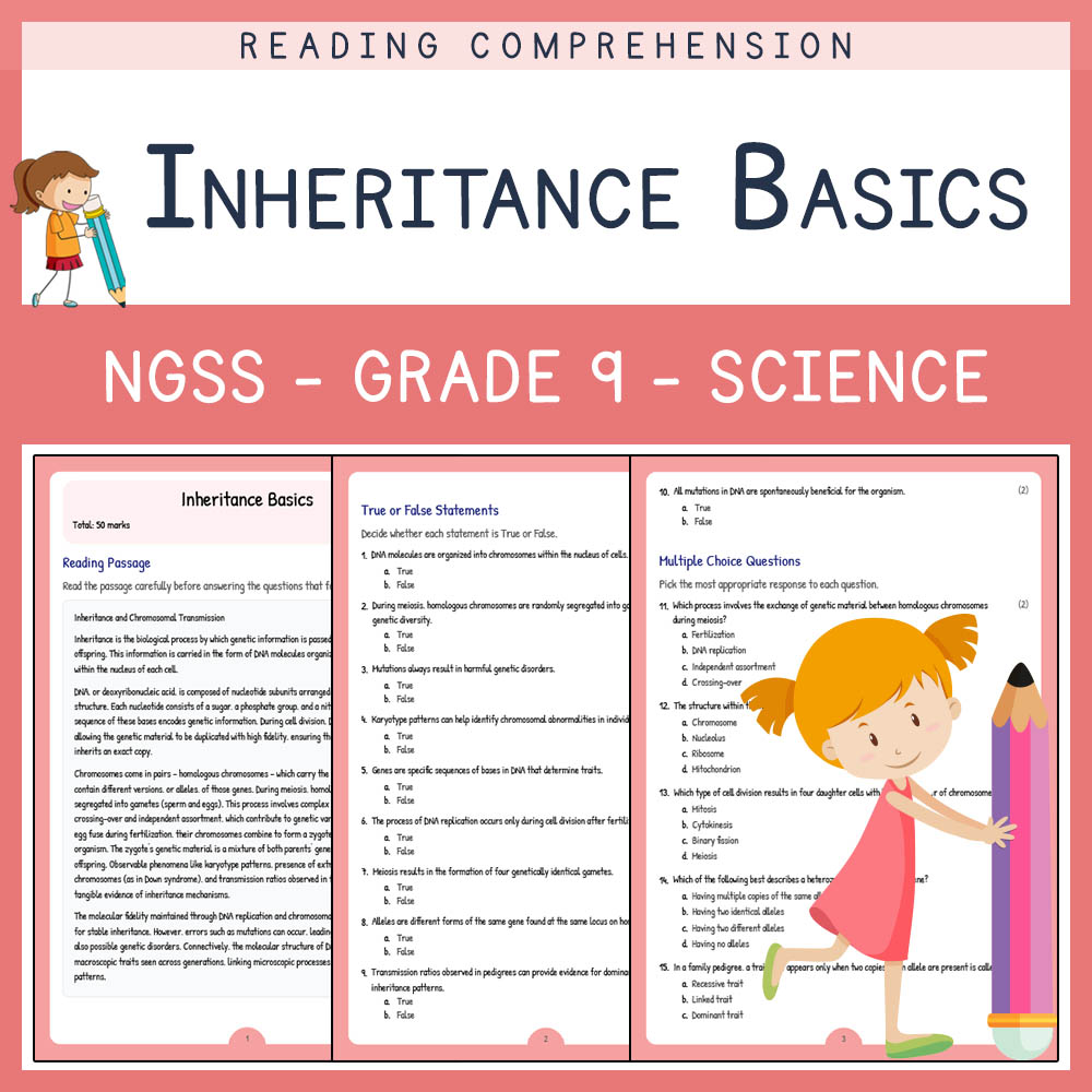 Grade 9 Science worksheet worksheet — Grade 9 Science | Inheritance Basics Worksheet & Answer Key (NGSS-Aligned) — page 1