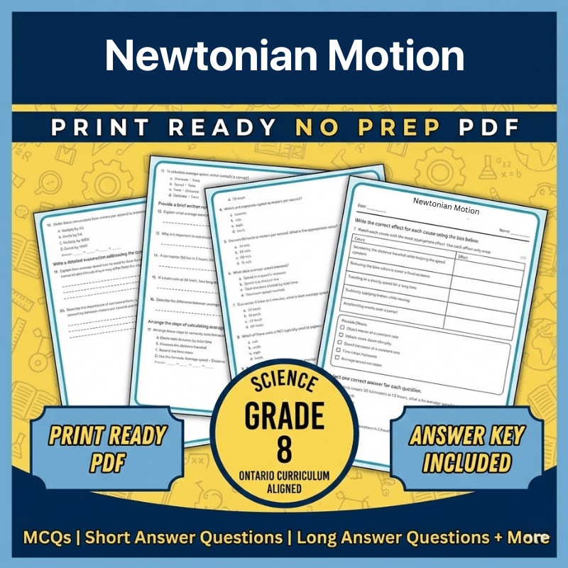 Grade 8 Science – Newtonian Motion Worksheet (PDF) Ontario Standards
