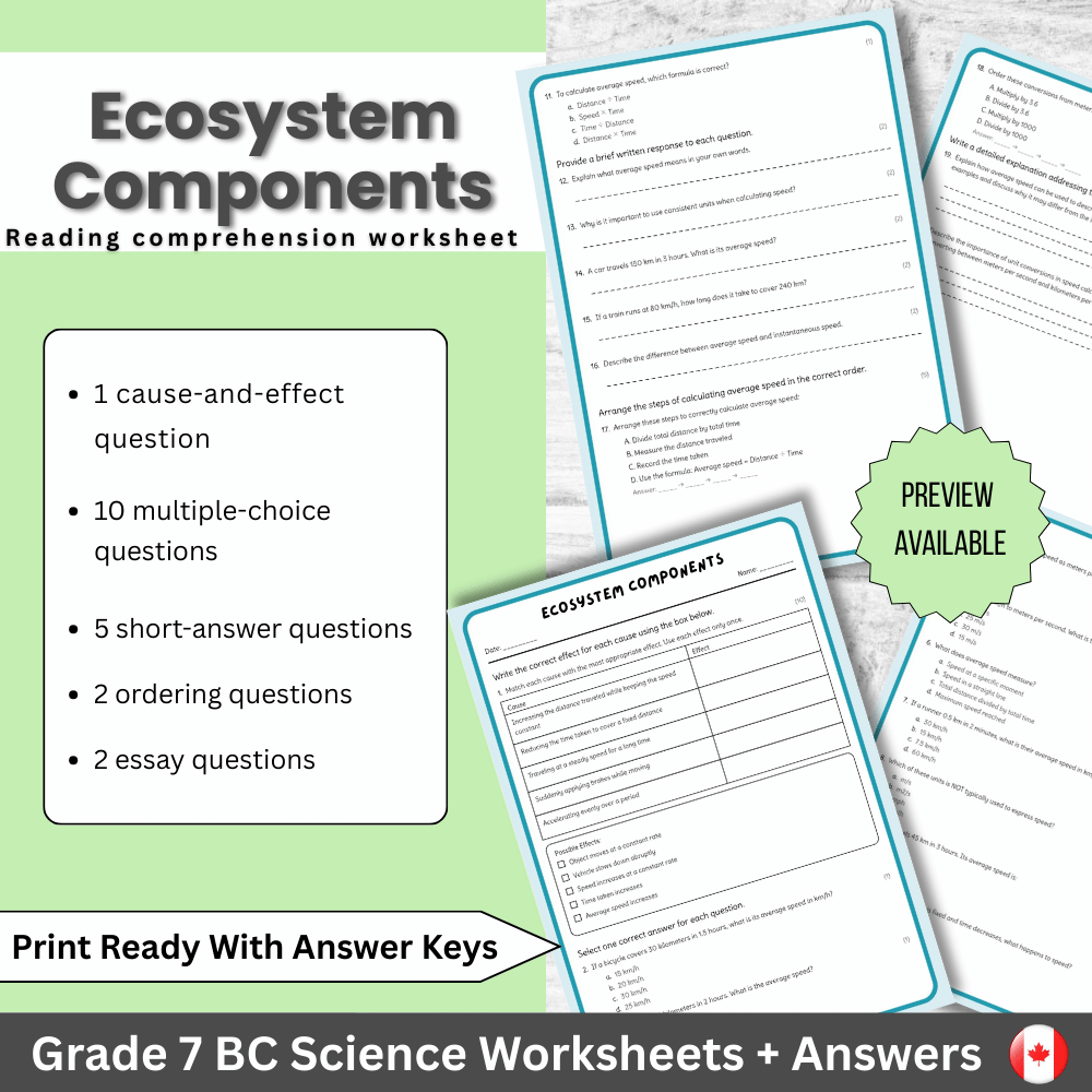 Grade 7 Science | Ecosystem Components Worksheet (PDF) - BC Standards