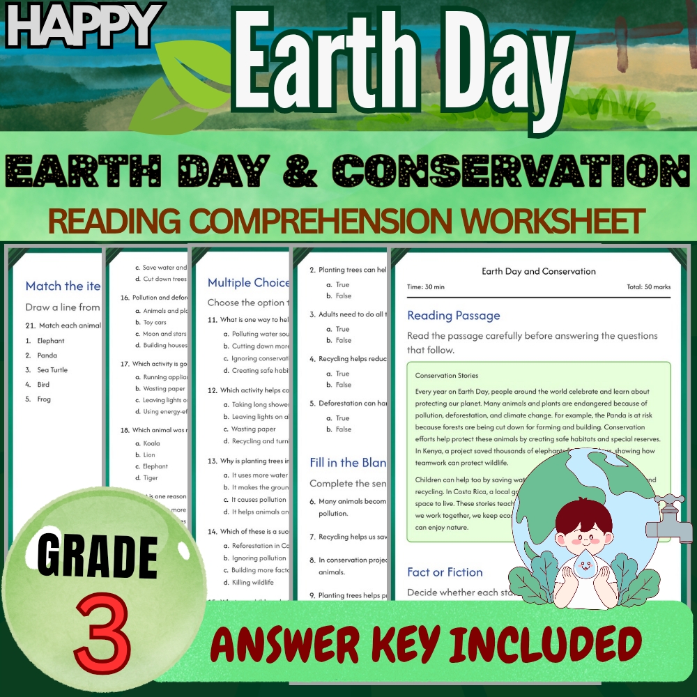 Grade 3 Seasonal Earth Day Worksheets Bundle | Conservation & Recycling Mastery — included worksheet 6