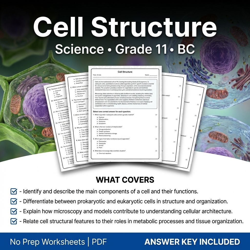 Grade 11 Science | Cell Structure Worksheet & Answer Key (Printable PDF)