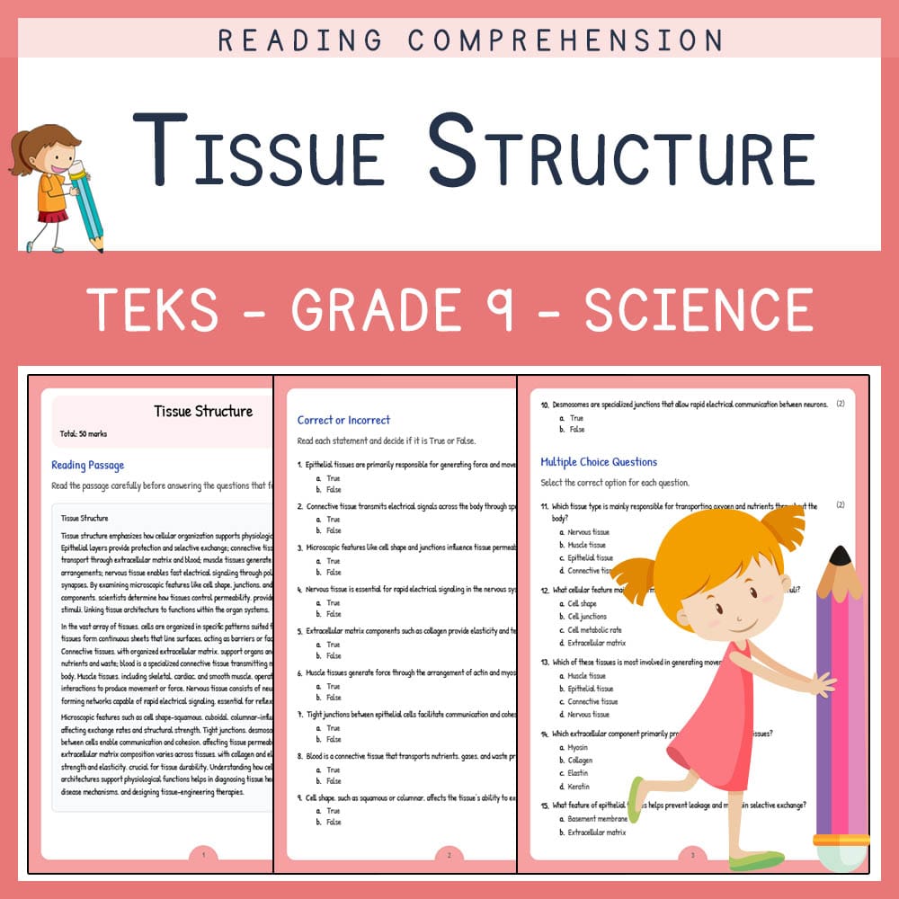 Grade 9 Science worksheet elena worksheet — Grade 9 Science | Tissue Structure Worksheet | TEKS-Aligned — page 1
