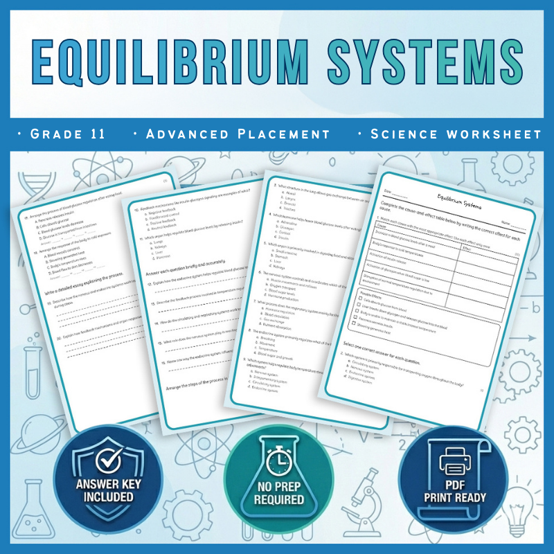 Grade 11 Science science 1 worksheet — Grade 11 Science | Equilibrium Systems Worksheet + Answer Key (AP Standard)