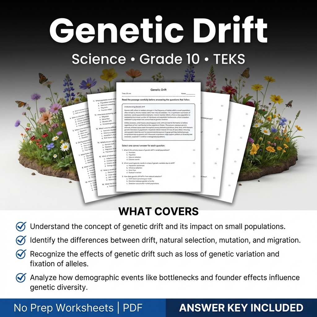 Genetic Drift Worksheet for Grade 10 Science | TEKS Aligned Practice
