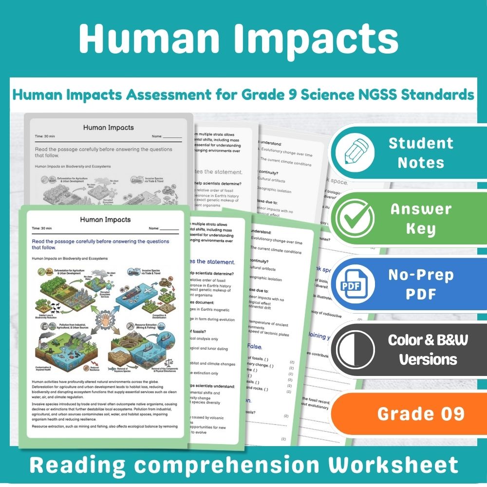 Human Impacts Assessment for Grade 9 Science NGSS Standards