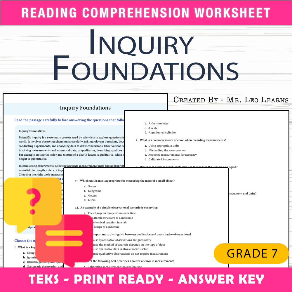 Grade 7 Science worksheet worksheet — Grade 7 Science – Inquiry Foundations Worksheet for Mastery — page 1