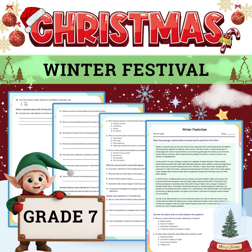 Grade 7 Seasonal Education | Winter Festivities Worksheet – Holiday Standard