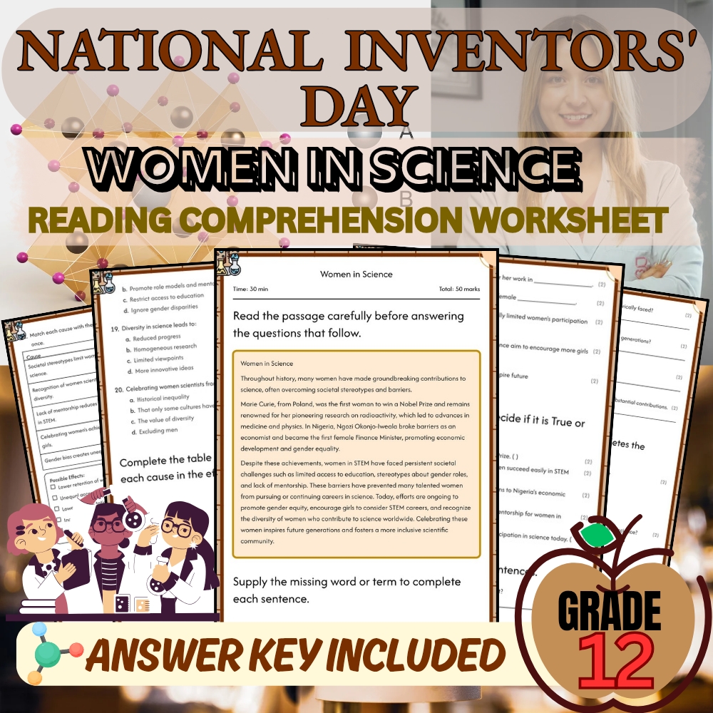 Grade 12 Girl in Science Worksheet for Mastering Women in Science|PDF+Answer Key