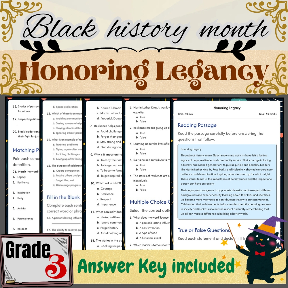 Grade 3 Seasonal Black Friday Worksheet for Honoring Legacy | PDF + Answer Key