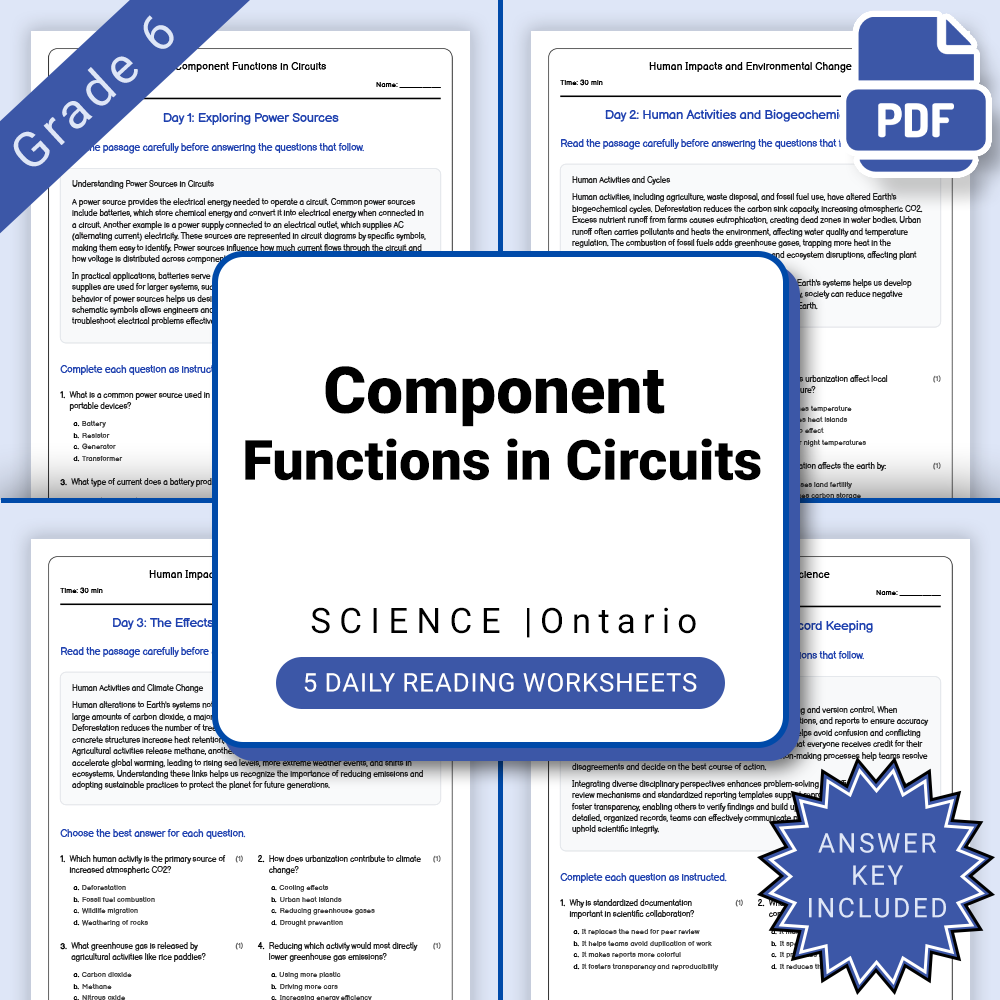 Grade 6 Science Lesson Group – Circuits and Energy Ontario Framework — included worksheet 8