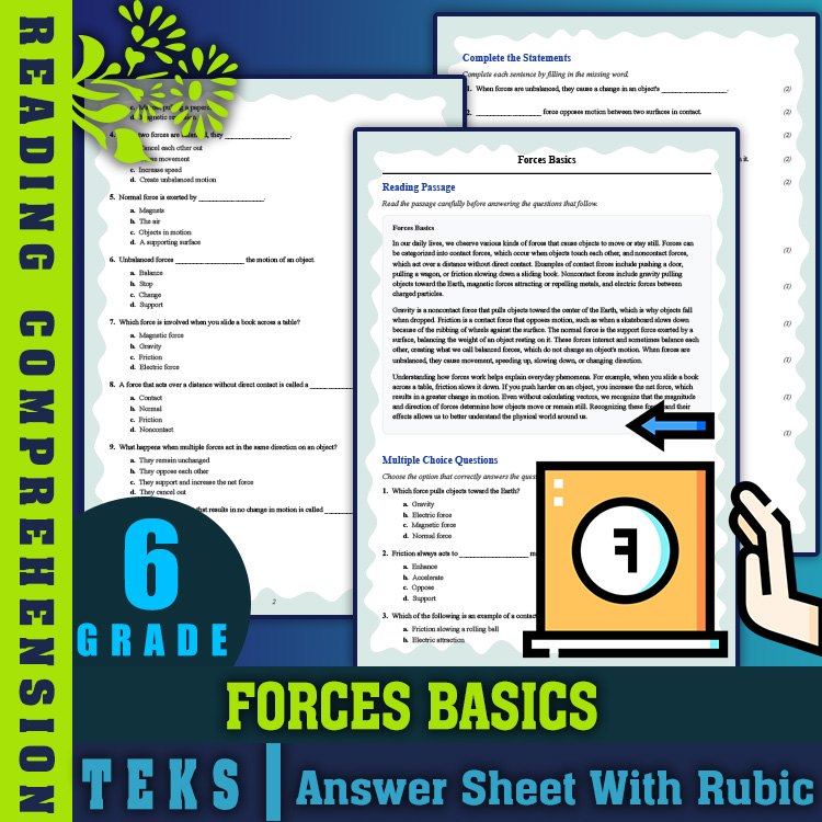 Grade 6 Science reading worksheets worksheet — 6th Grade Science | Forces Basics Reading Worksheet & Answer Key (PDF) — pa…
