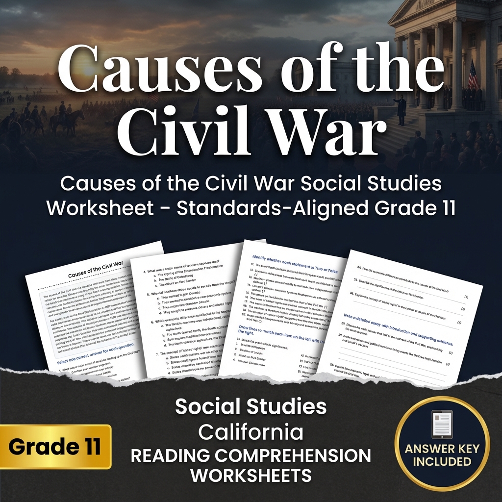 Causes of the Civil War Social Studies Worksheet – Standards-Aligned Grade 11