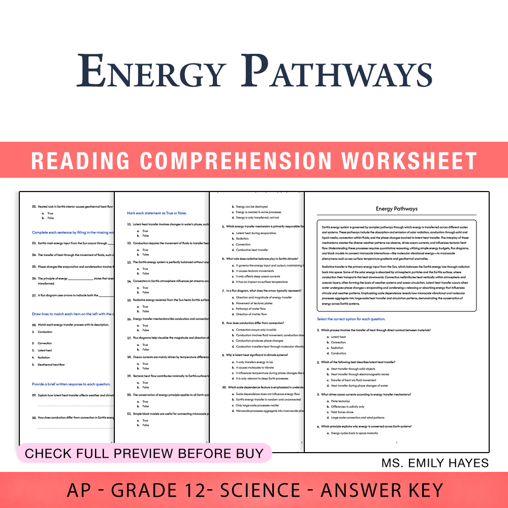 Grade 12 Science worksheet assessment worksheet — Grade 12 Science | Energy Pathways Worksheet (PDF+ Answer Key) — page 1