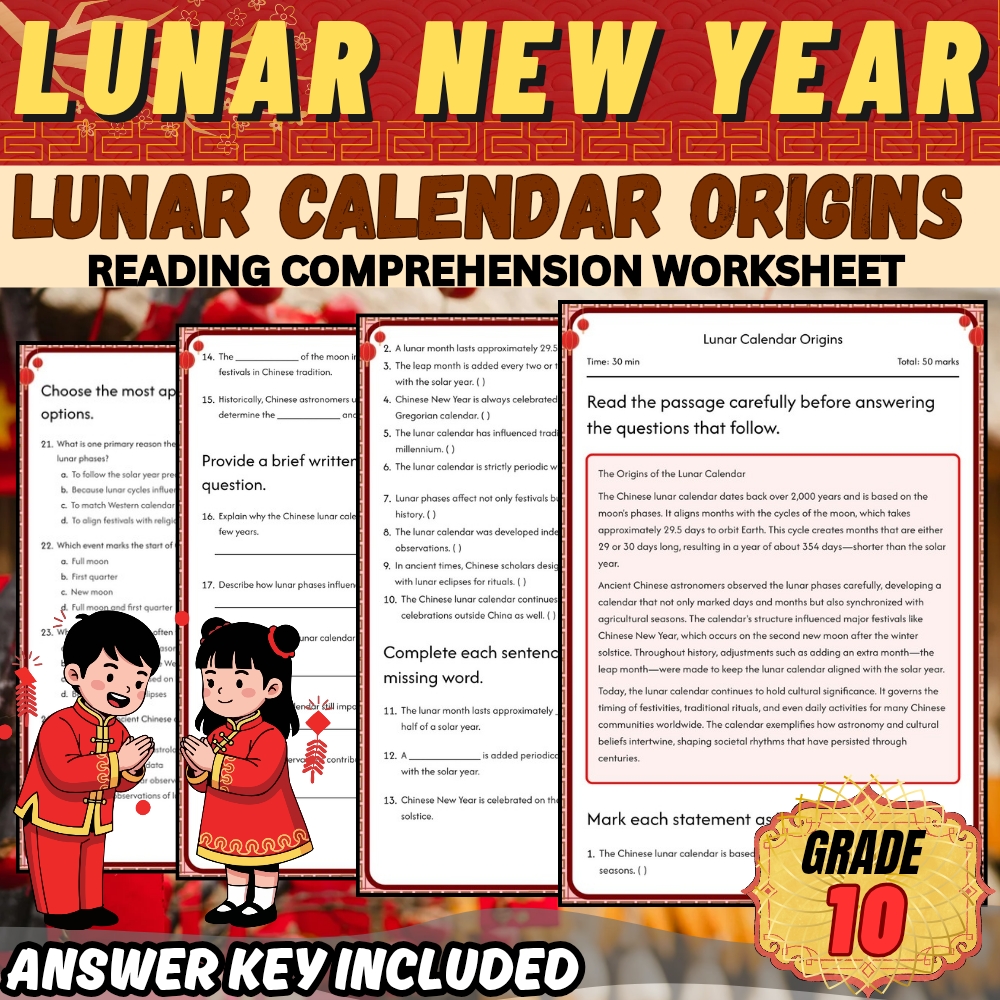 Grade 10 Holiday |Lunar New Year Cultural & Artistic Celebrations Worksheet Pack — included worksheet 1