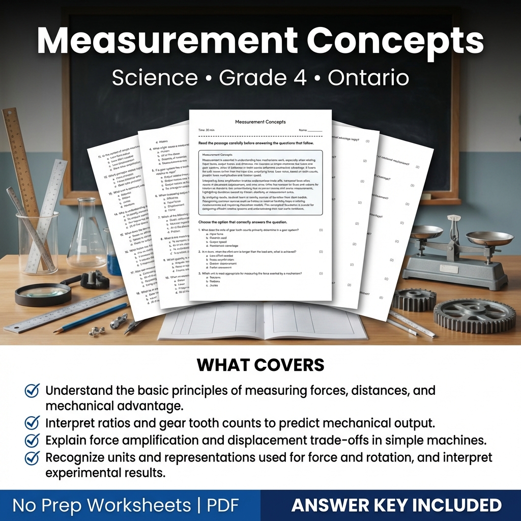 Grade 4 Science Worksheet on Measurement Concepts with Answer Key