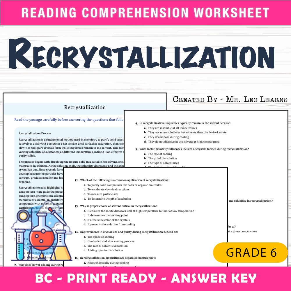 Grade 6 Science worksheet mcq paper worksheet — Grade 6 Science — Recrystallization Worksheet MCQ Paper for Mastery — page 1