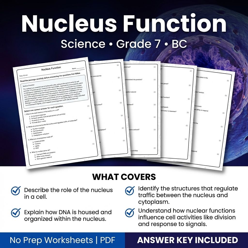 7th Grade Science | Nucleus Function Worksheet & Answer Key (Printable PDF)