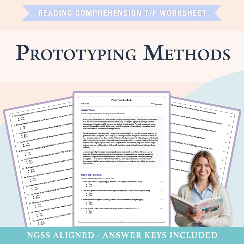 Grade 9 Science reading comprehensions true or false worksheet worksheet — Grade 9 Science | Prototyping Methods Worksheet…