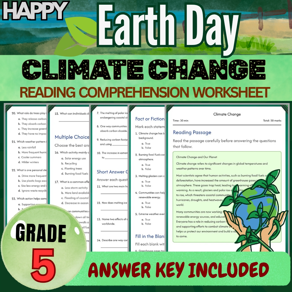 Grade 5 Seasonal Science Unit Bundle | Earth Day & Climate Change Worksheets — included worksheet 2