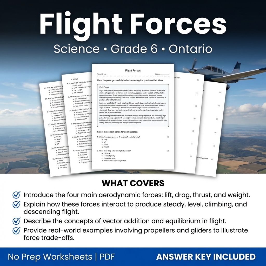 Flight Forces Science Worksheet Grade 6 | Ontario Standards