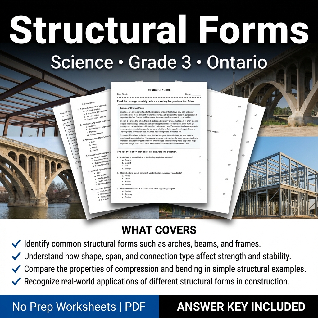 Grade 3 Science Worksheet on Structural Forms | Ontario Standards