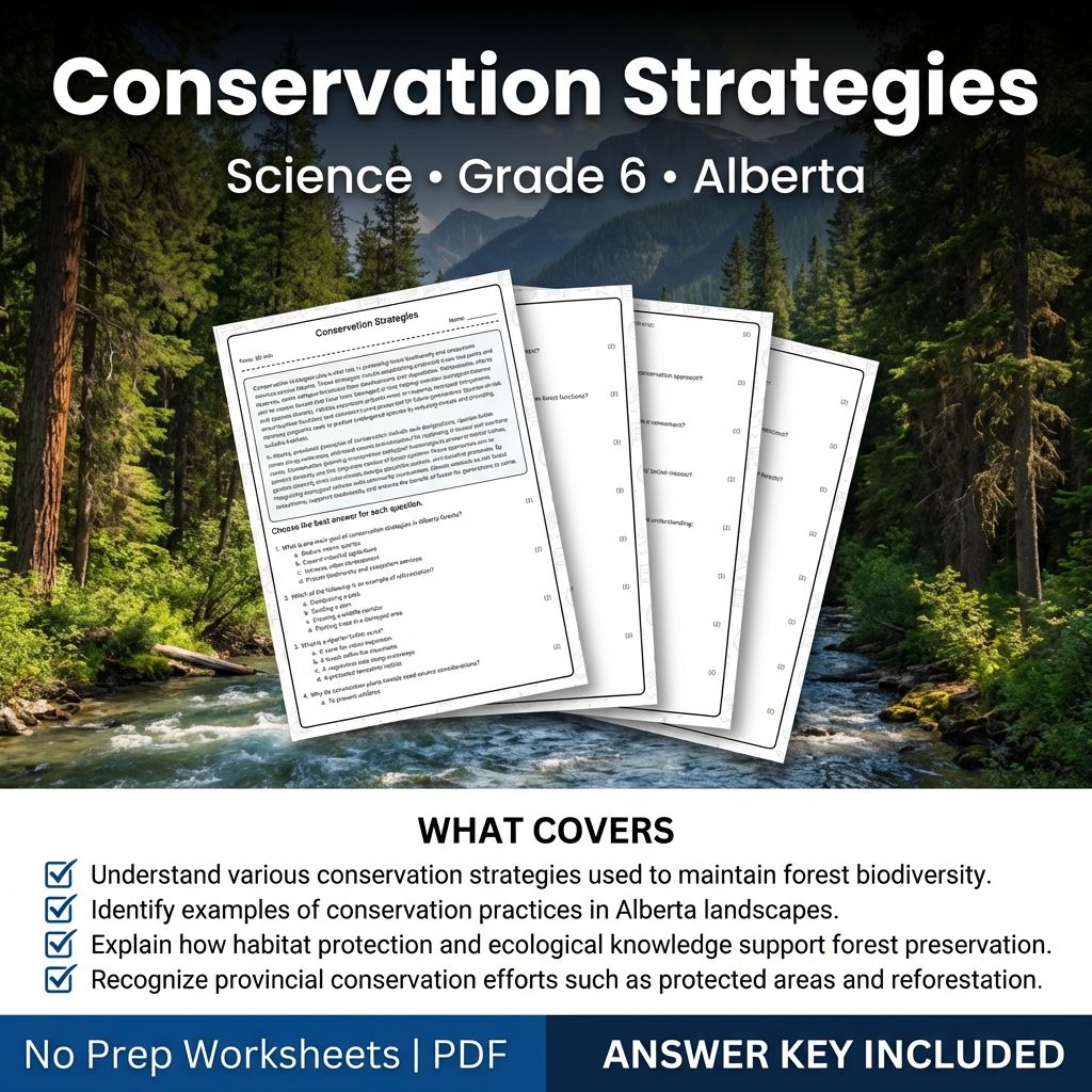 Grade 6 Science Worksheet on Conservation Strategies | Alberta Standards