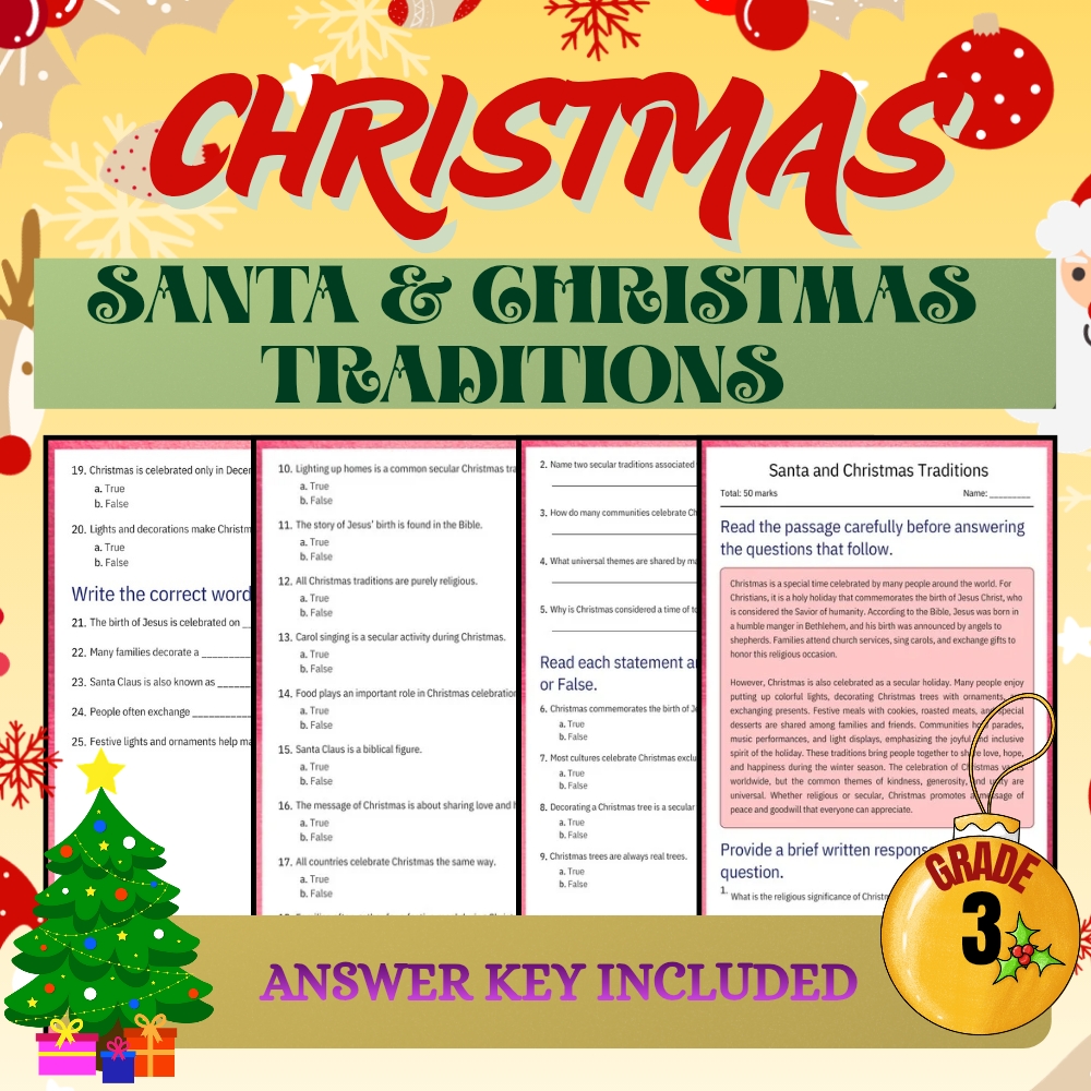 Grade 3 Seasonal Fun | Christmas & Holiday Traditions Worksheet Bundle — included worksheet 3