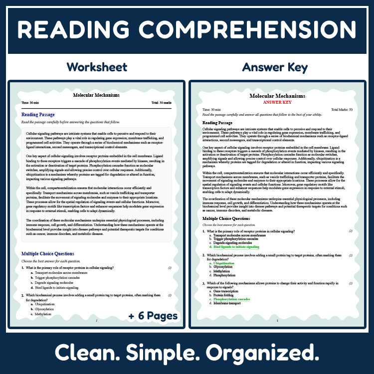 Grade 11 Science reading worksheets worksheet — Grade 11 Science | Molecular Mechanisms Reading Worksheet (PDF + Answer Ke…