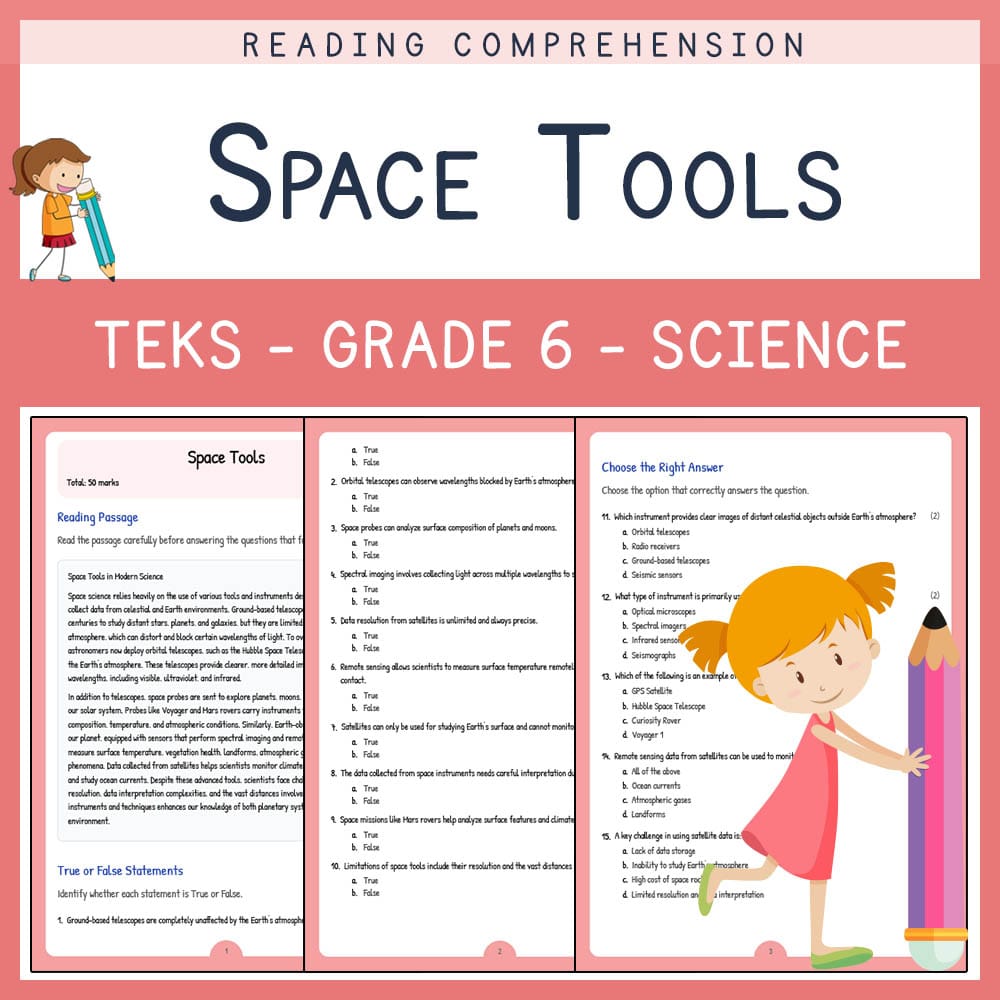 Grade 6 Science worksheet elena worksheet — Grade 6 Science | Space Tools Worksheet | TEKS-Aligned — page 1