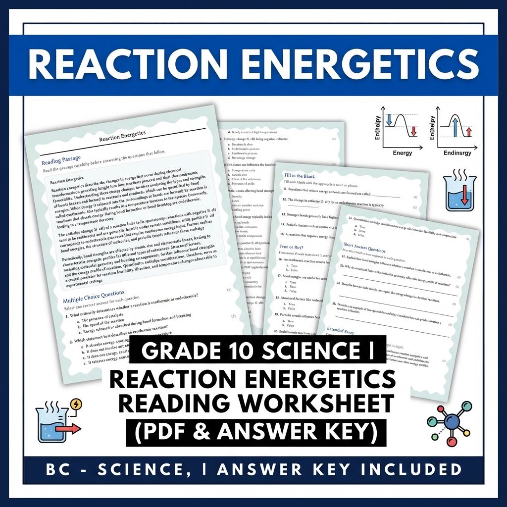 Grade 10 Science | Reaction Energetics Reading Worksheet (PDF & Answer Key)