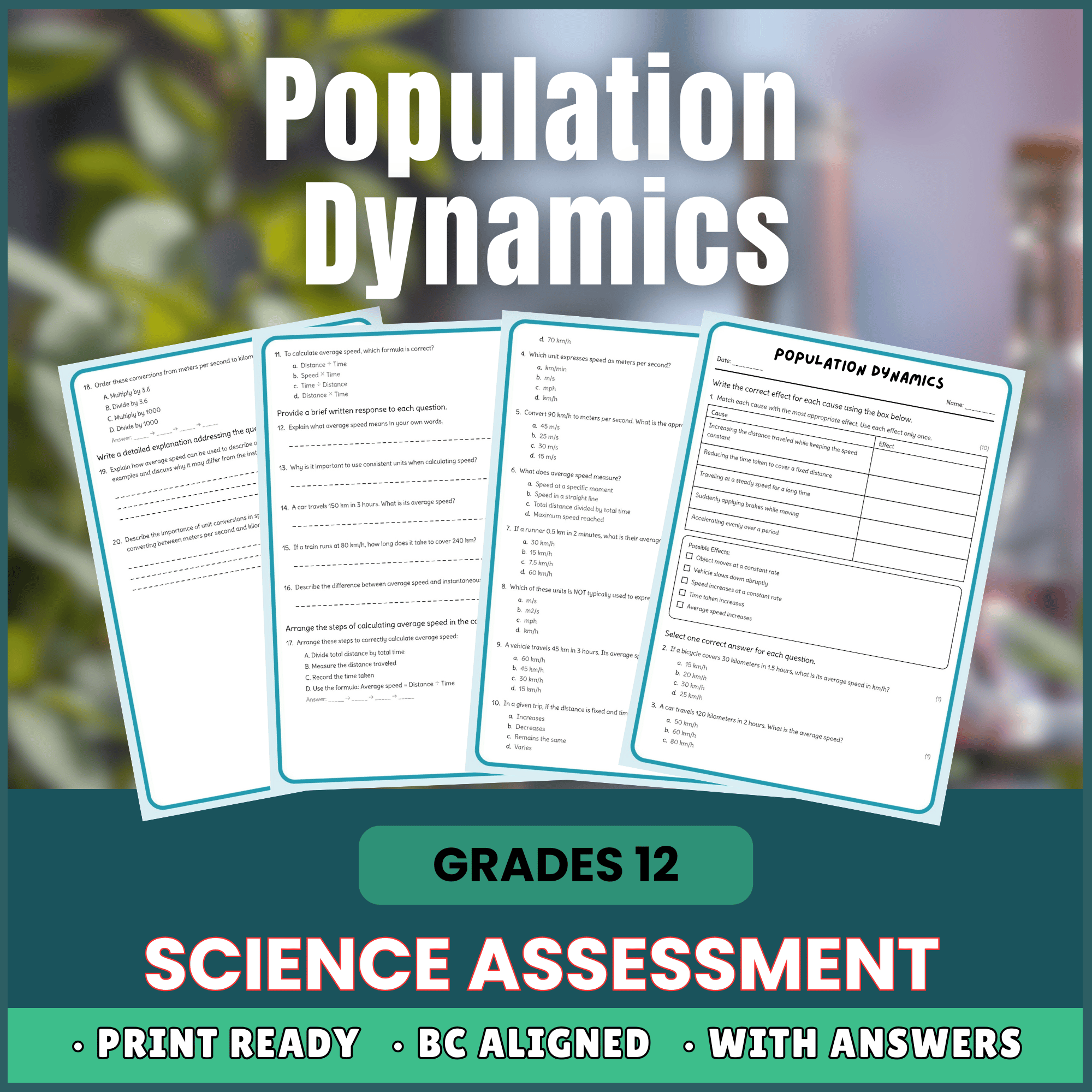Grade 12 Science | Population Dynamics Worksheet (Answer Key) – BC Standards