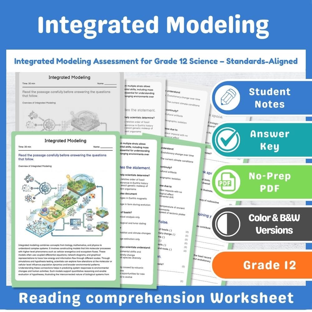Grade 12 Science assessment worksheet — Integrated Modeling Assessment for Grade 12 Science – Standards-Aligned — page 1