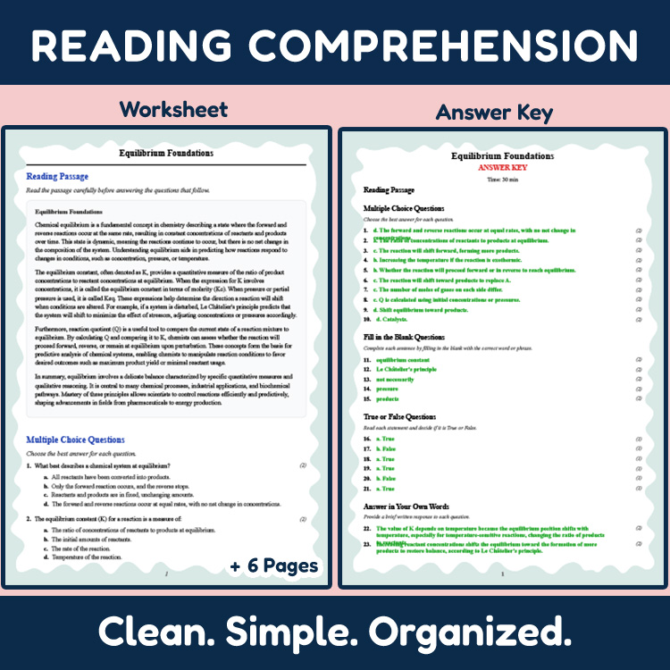 Grade 12 Science reading worksheets worksheet — 12th Grade Science | Equilibrium Foundations Reading Worksheet (PDF + Rubr…