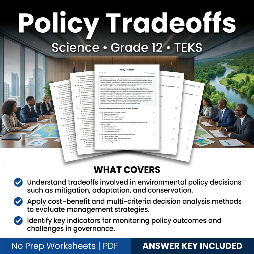 Policy Tradeoffs Worksheet for Grade 12 Science TEKS Standards