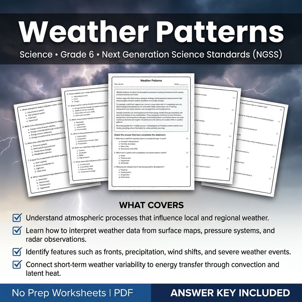 6th Grade Science | Weather Patterns Worksheet & Answer Key – NGSS Standards