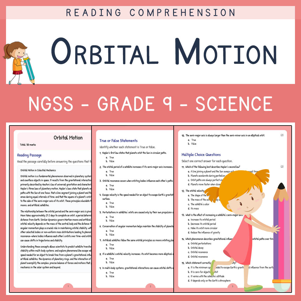 Grade 9 Science worksheet worksheet — Grade 9 Science | Orbital Motion Worksheet (Answer Key) for NGSS Alignment — page 1