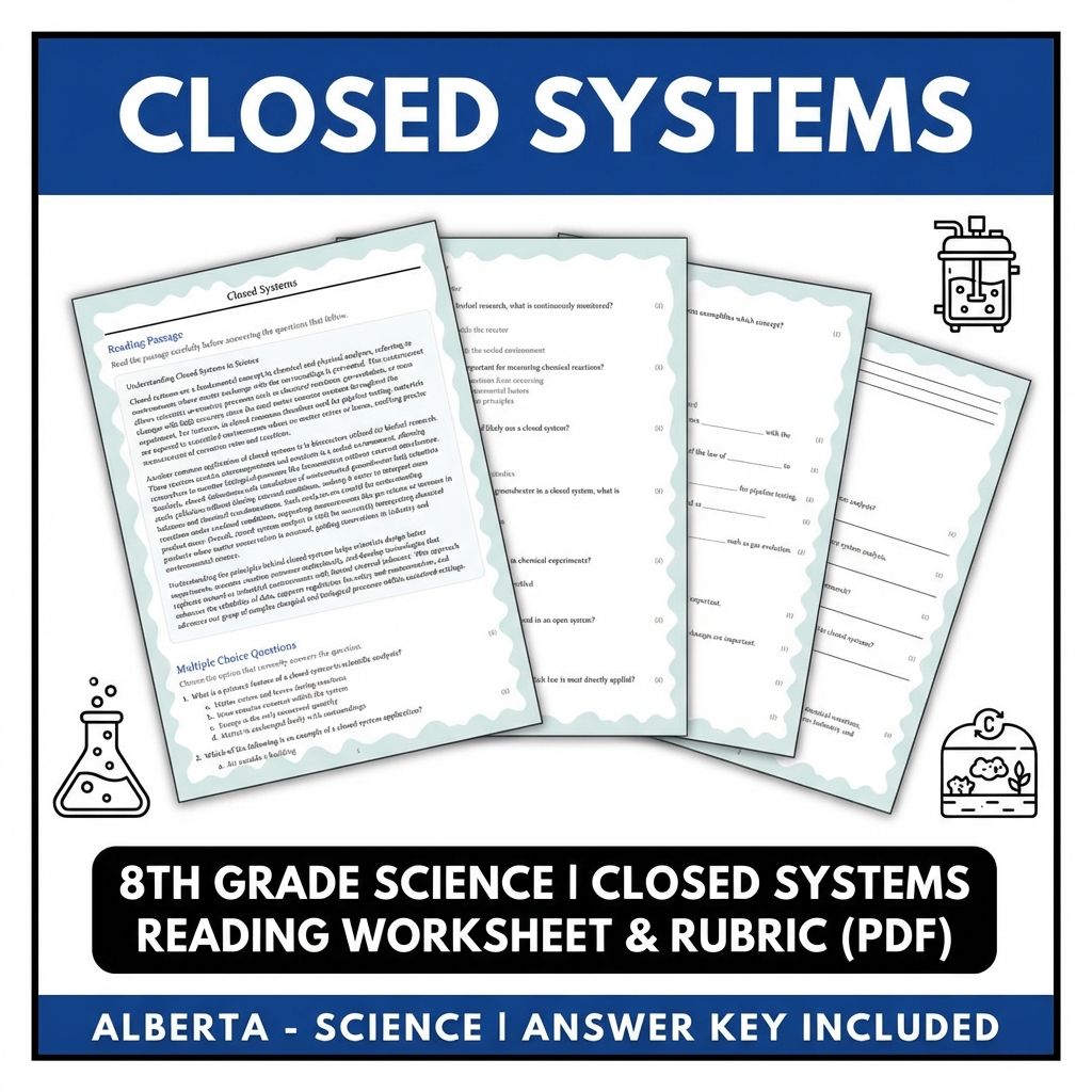 8th Grade Science | Closed Systems Reading Worksheet & Rubric (PDF)