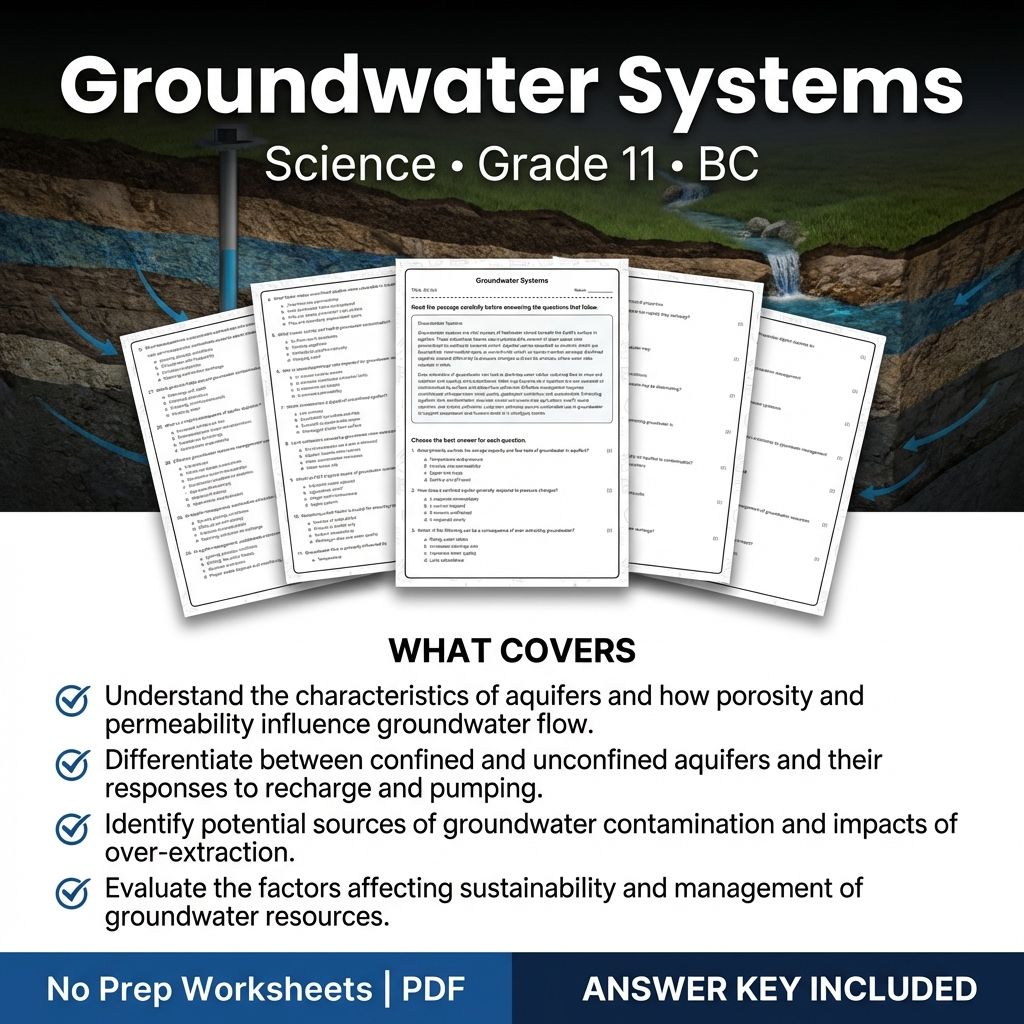 11th Grade Science | Groundwater Systems Worksheet & Answer Key PDF