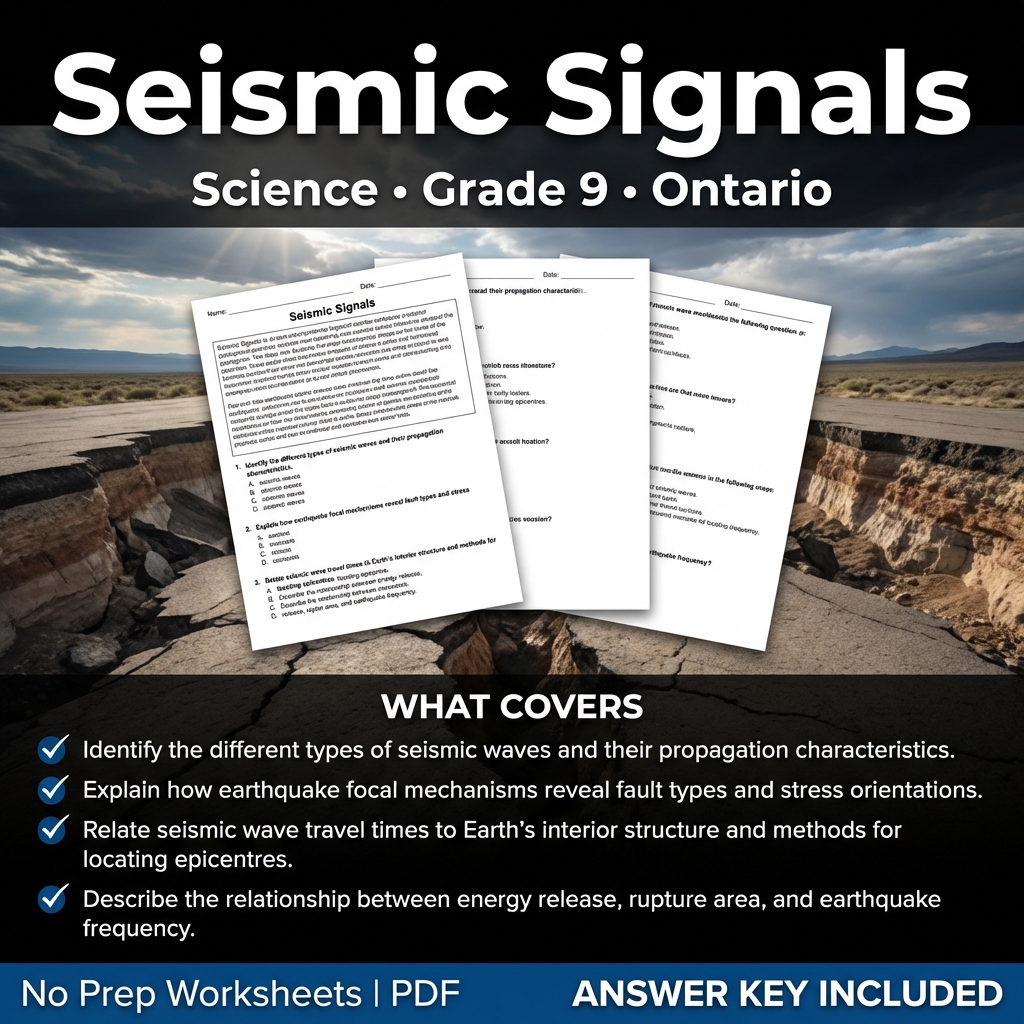 Seismic Signals Science Worksheet | Grade 9 Ontario Standard Practice