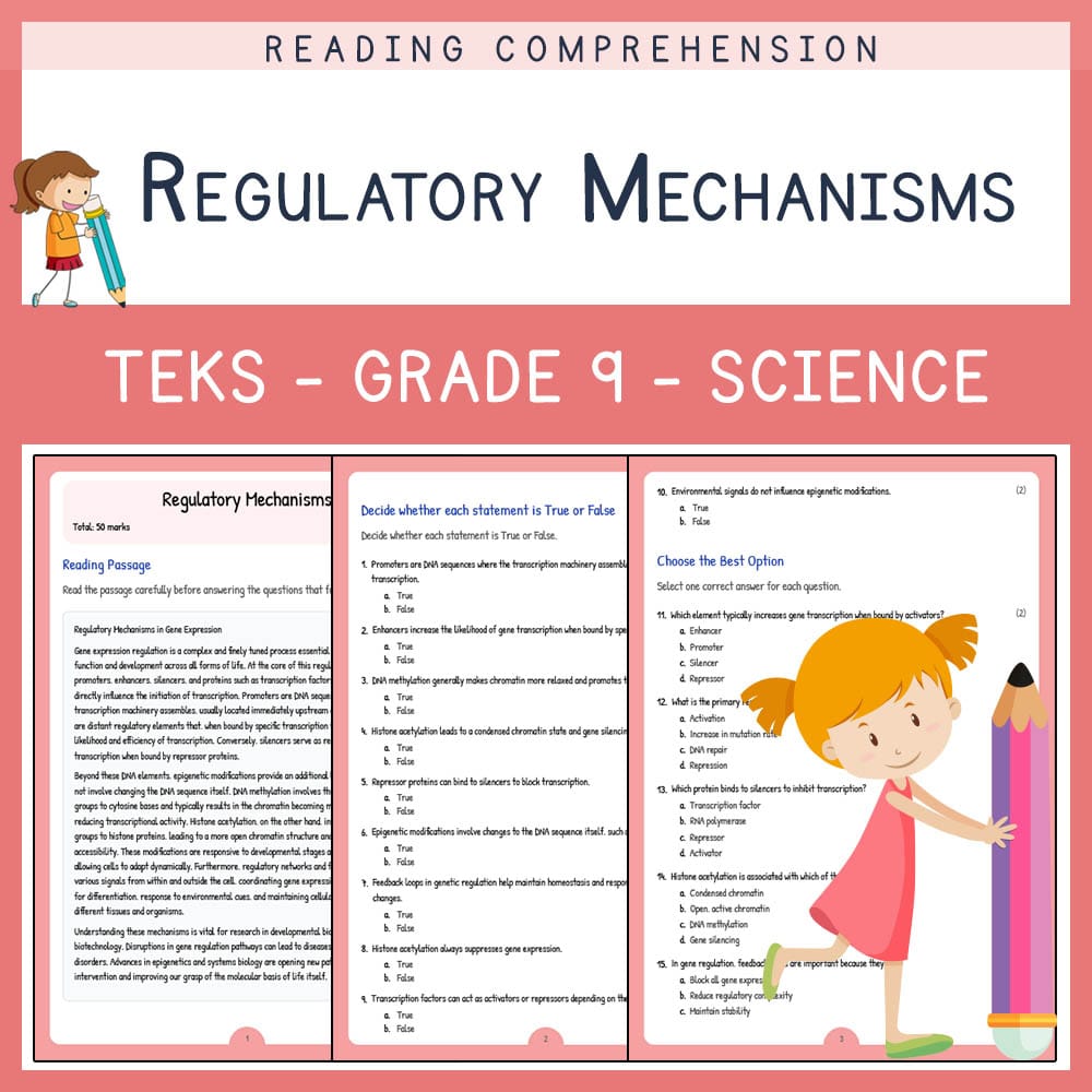 Grade 9 Science worksheet elena worksheet — Grade 9 Science | Regulatory Mechanisms Worksheet | TEKS Aligned — page 1