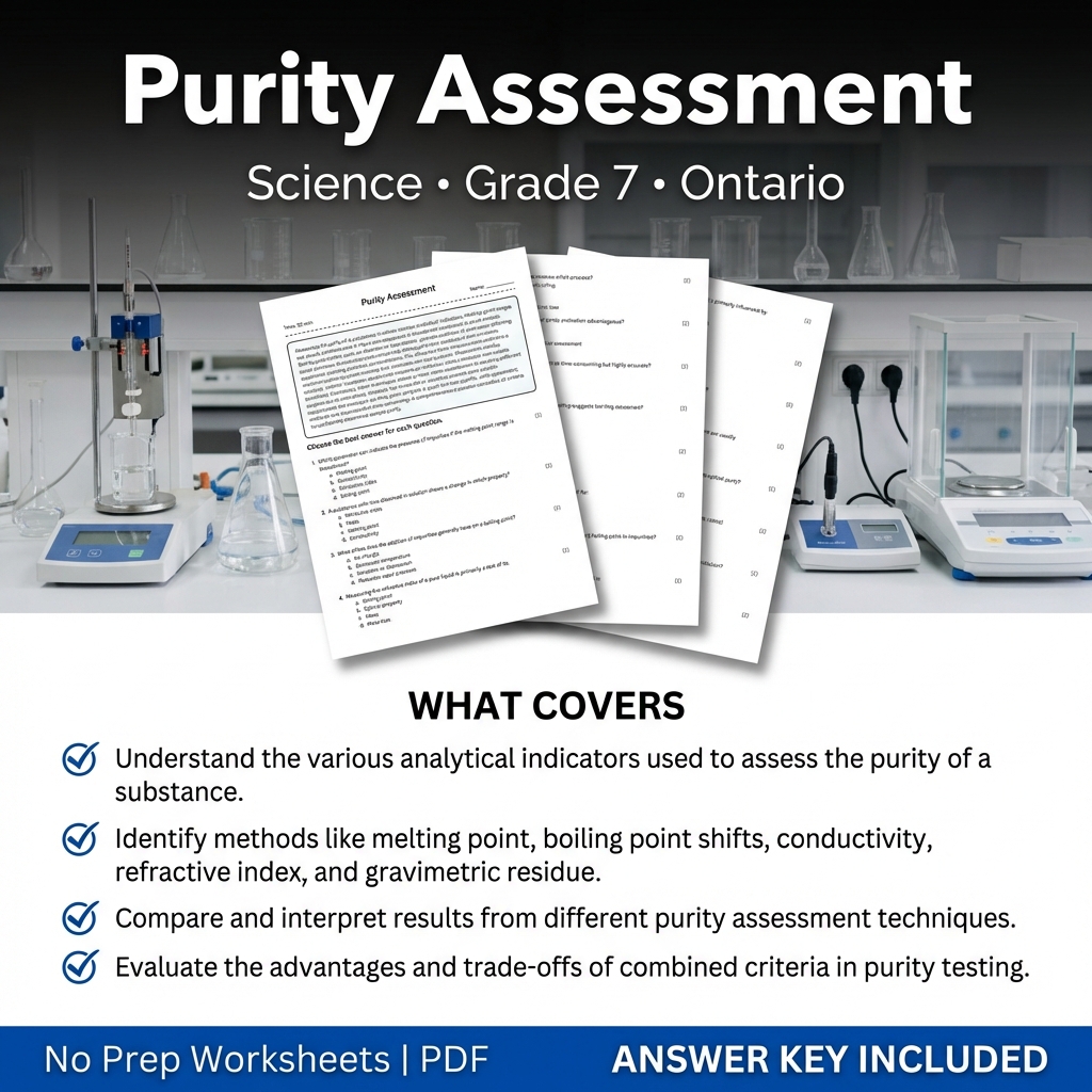 Grade 7 Science Worksheet on Purity Assessment | Ontario Standards