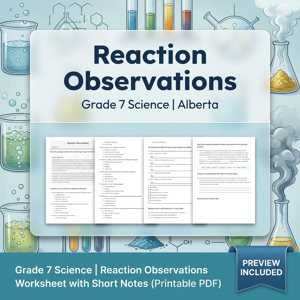 Grade 7 Science | Matter & Chemical Change UNIT Worksheet Bundle  — included worksheet 8