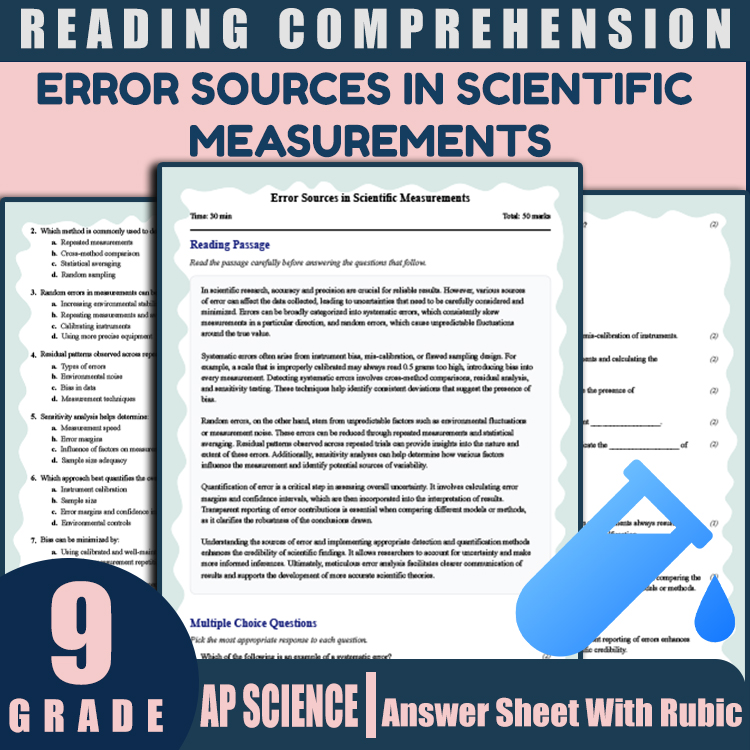 Grade 9 Science reading worksheets worksheet — 9th Grade Science | Error Sources in Scientific Measurements Reading Worksh…