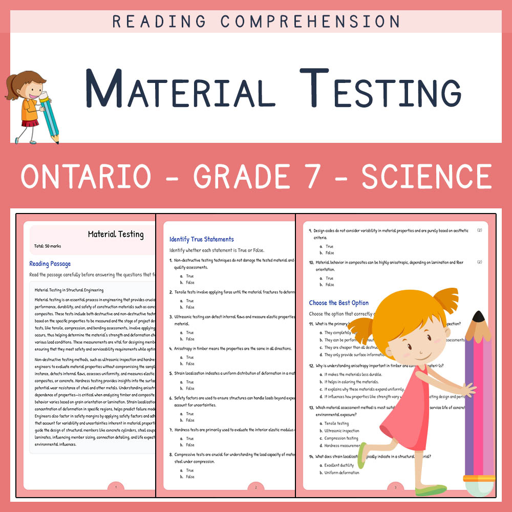 Grade 7 Science worksheet elena worksheet — Grade 7 Science | Material Testing Worksheet Elena – Ontario Standards — page 1